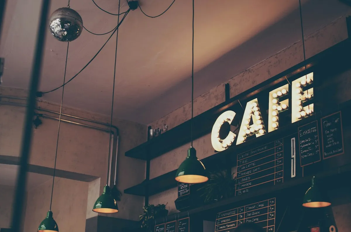 Warm coffee shop interior ready for a show and a cup of coffee